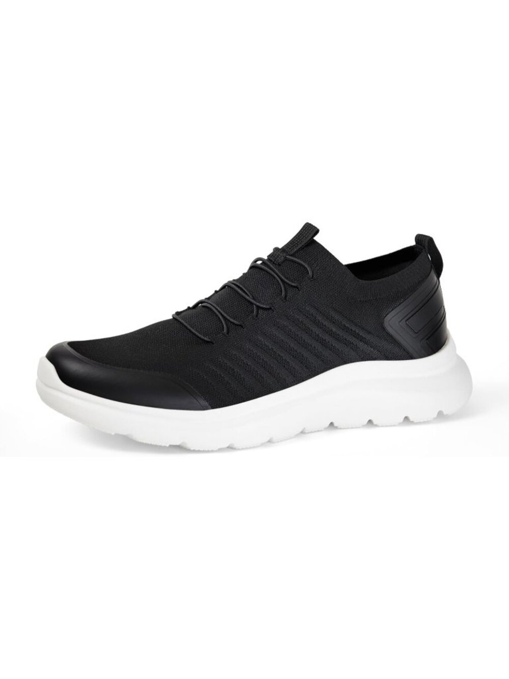 Men's Black White Lightweight Knit Breathable Casual Daily Walking Sneaker Shoes